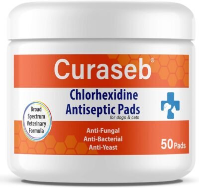 Curaseb Chlorhexidine Wipes 50 Pads For Dogs & Cats Antifungal
