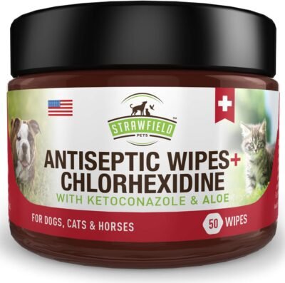 Chlorhexidine Wipes for Dogs Cats - Ketoconazole Aloe - 50 Pads - Cat