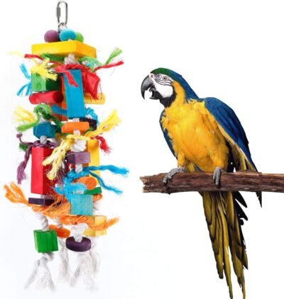 Bvanki Parrot Toy Colurful Rainbow Bridge ChewingHanging Toy Parrot