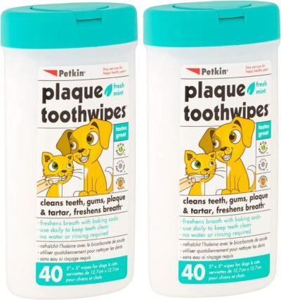 Petkin Plaque Toothwipes Fresh Mint 2 Packs of 40 Wipes - Cleans