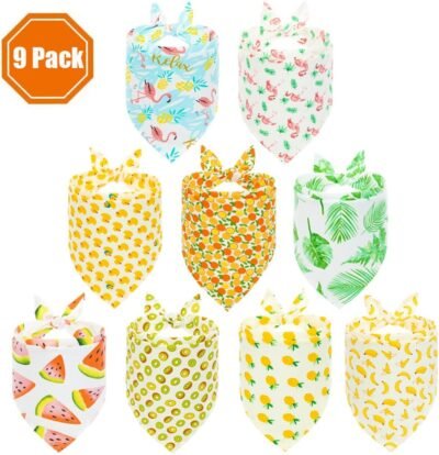 PAWCHIE Cute Dog Bandana 9 Pack Flamingo & Fruit & Hawaii Pattern