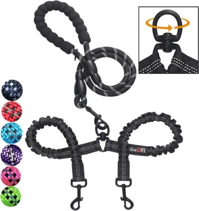 tobeDRI Comfortable Dual Dog Leash Tangle Free with Shock Absorbing
