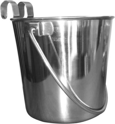 Pawesome QT Dog Flat Sided Stainless Steel Bucket with Hooks 4 Quart