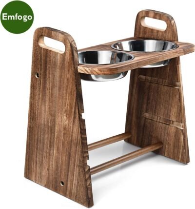 Emfogo Dog Bowls Elevated 3 Heights 4in 8in 13in Rustic Wood Elevated