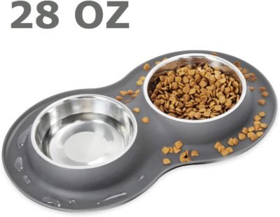 Kulmeo Double Dog Bowl Cat Food Bowls Stainless Steel Dog Food and