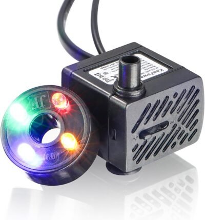 KooPower Water Fountain Pump with 4 LED Light Super Silent Small