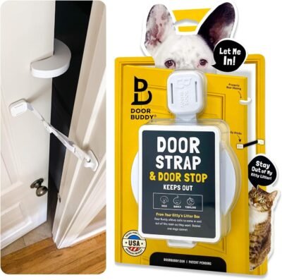 Door Buddy Door Latch Plus Door Stopper Keep Dog Out of Litter Box