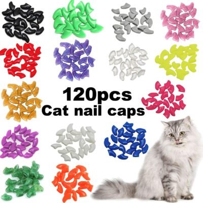 VICTHY 120pcs Cat Nail Caps Colorful Pet Cat Soft Claws Nail Covers