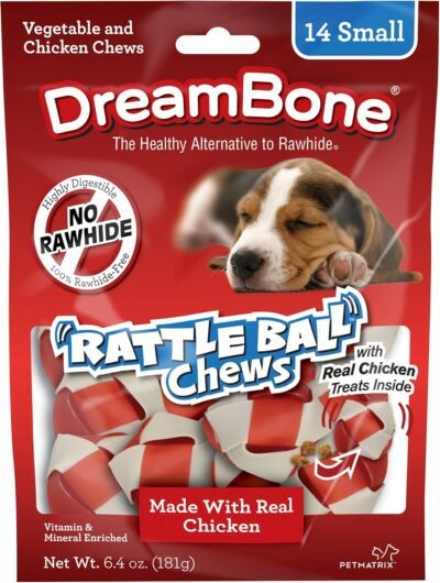 DreamBone RattleBall Small Chews 14 Count Rawhide-Free Chews For Dogs