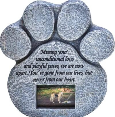 Paw Print Pet Memorial Stone - Features Sympathy Poem - Indoor