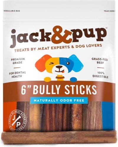 Jack & Pup 6-inch Premium Grade Odor Free Thick Bully Sticks Dog