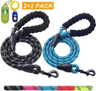 ladoogo 2 Pack 5 FT Heavy Duty Dog Leash with Comfortable Padded