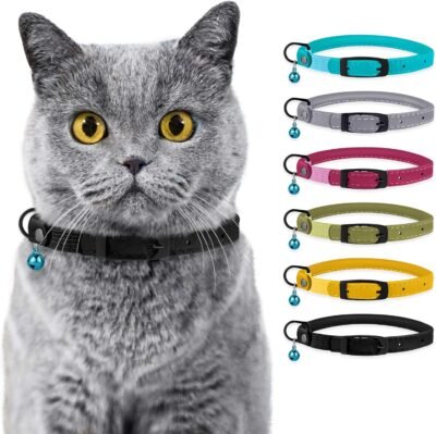 BRONZEDOG Cat Collar with Bell Safety Rolled Leather Collars for Cats