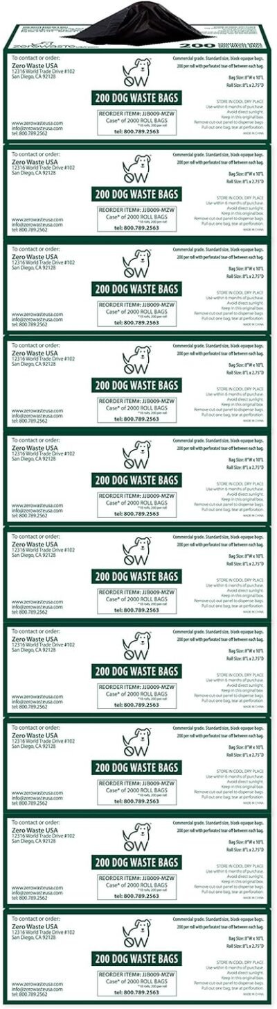 Zero Waste Dog Waste Roll Bags 10 rolls of 200 Total 2000 bags