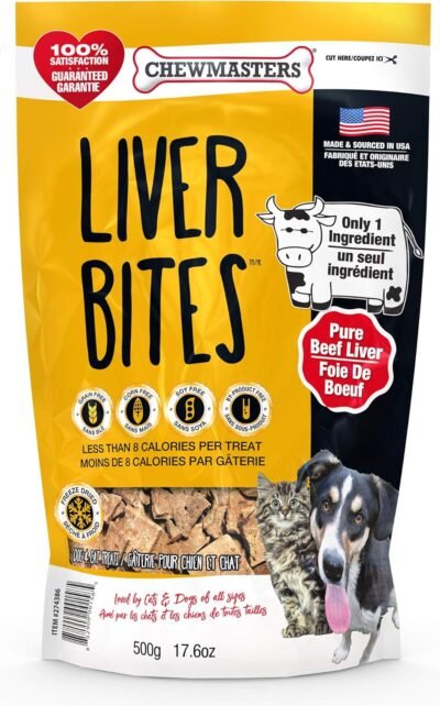 Chewmasters 274386 Beef Liver Bites Freeze Dried Dog Treats Bag 176 Oz