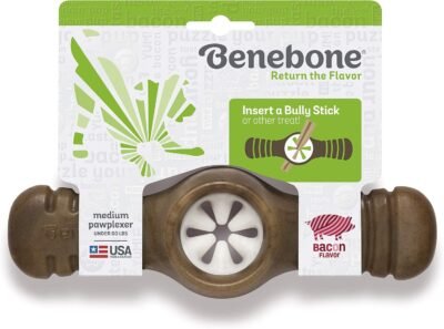 Benebone Real Bacon Durable Interactive Pawplexer Dog Chew Toy for