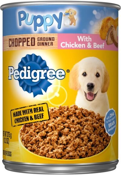 Pedigree Puppy Ground Dinner Wet Canned Dog Food 132 oz can Pack of 12