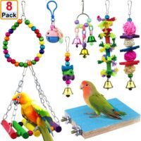 AK KYC 8 Pack Bird Parrot Toys Swing Chewing Hanging Bell Cage