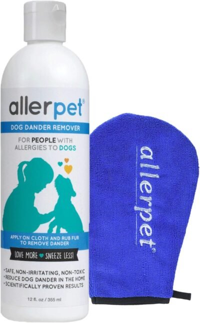 Allerpet Dog Dander Remover 12oz Bottle Bonus Pet Mitt Applicator to