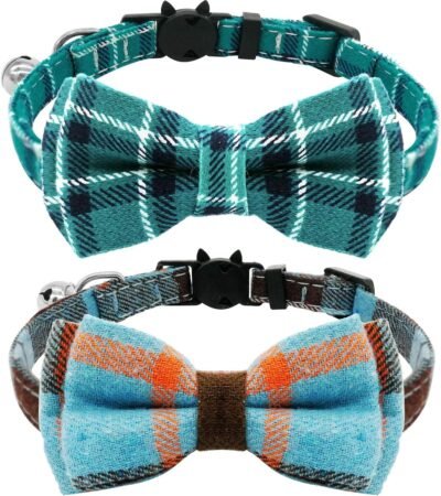 KUDES 2 PackSet Cat Collar Breakaway with Cute Bow Tie and Bell for