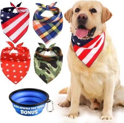 Dog Bandana Bibs Scarf for Pet 4Pcs Washable Cotton Triangle Kerchief