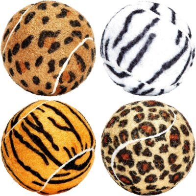 Unique Dog Fetch Squeaker Balls Animal Prints 4 Pack