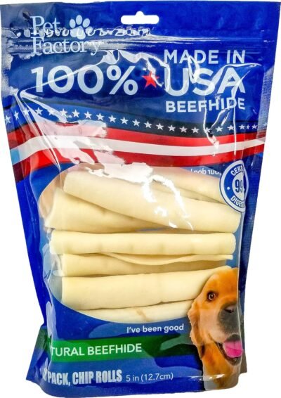 Pet Factory USA Beef Hide Chip Rolls Chews for Dogs 18 Pack Small5'