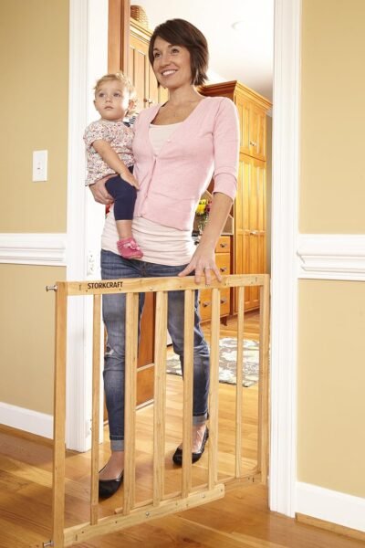 Storkcraft Easy Walk-Thru Wooden Safety Gate Natural Adjustable Baby