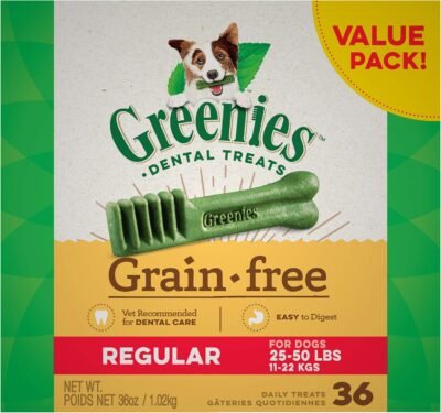GREENIES Grain Free Natural Dental Dog Treats - Regular 25-50 lb dogs