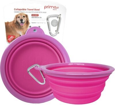 Prima Pets Collapsible Silicone Food & Water Travel Bowl with Clip